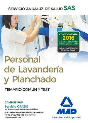 PERSONAL DE LAVANDERIA Y PLANCHADO TEMARIO COMUN Y TEST 2016 SAS