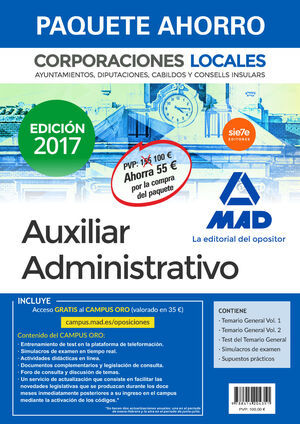 PAQUETE AHORRO AUXILIAR ADMINISTRATIVO DE CORPORACIONES LOCALES. AHORRO DE 55 ?