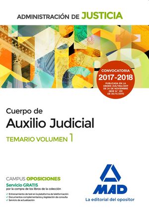 CUERPO DE AUXILIO JUDICIAL TEMARIO VOLUMEN 1 (2017-2018)