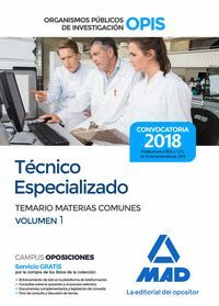 TÉCNICO ESPECIALIZADO DE LOS ORGANISMOS PÚBLICOS DE INVESTIGACIÓN. TEMARIO DE MA