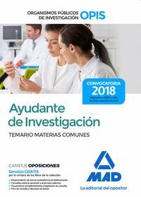 AYUDANTE DE INVESTIGACIÓN DE LOS ORGANISMOS PÚBLICOS DE INVESTIGACIÓN. TEMARIO D