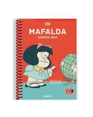 MAFALDA 2024, AGENDA ANILLADA COLUMNAS ROJA VESTIDO AZUL